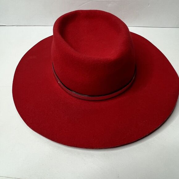 LHC Brand Red 100% Wool Silver Metal Hat Band Fedora Style Hat Size Medium - Picture 5 of 12